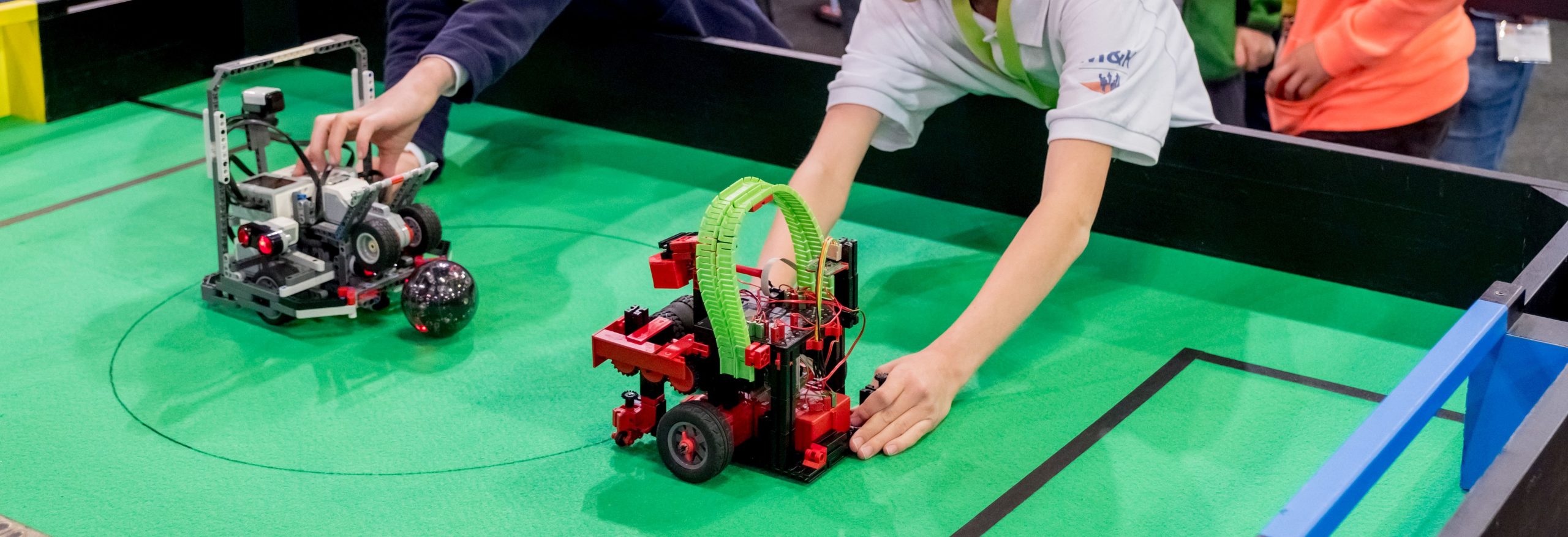 Two teams with one LWL robot each will compete using an IR ball on RCJ Soccer fields without the out-area. There is no need for using camera vision or line detection. Photo: Andreas Lander